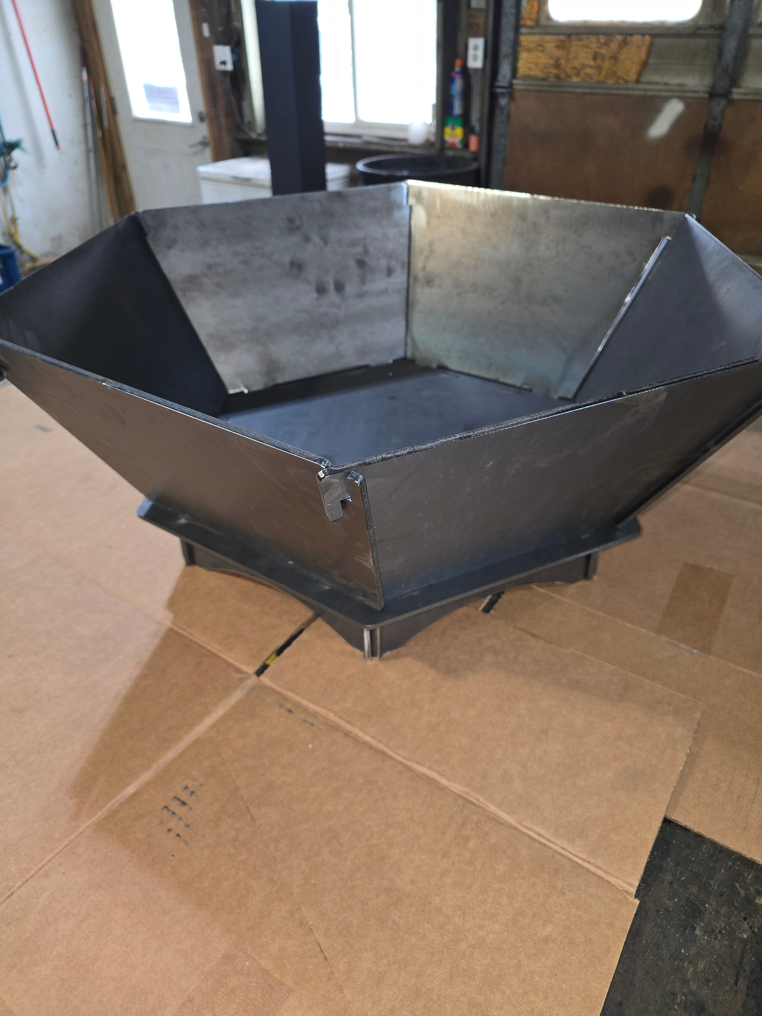 Hexagon zero weld, slot & tab, slip together fire pit
